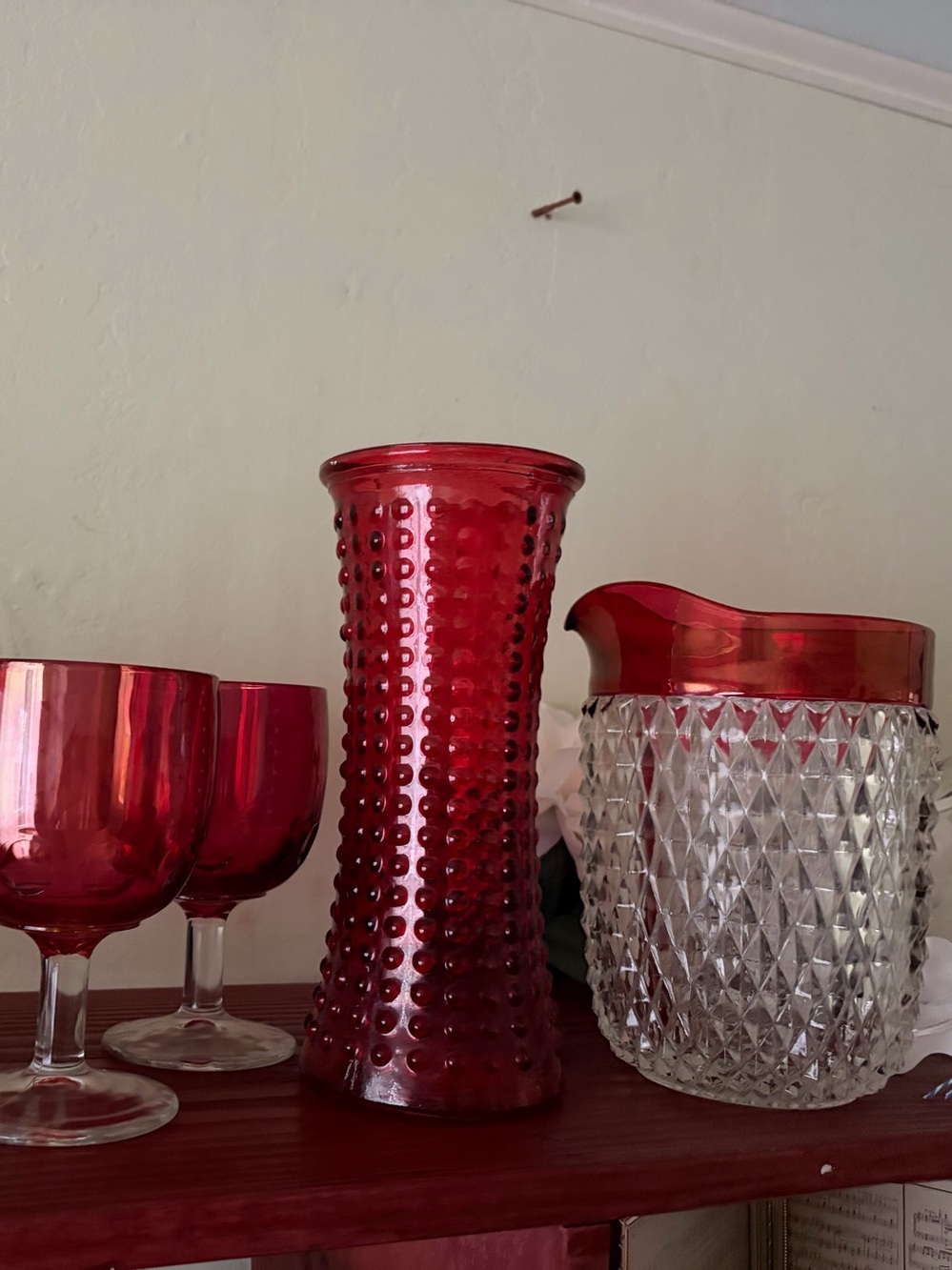 Ruby Red Hobnail Glass Vase - Decorative Home Accent